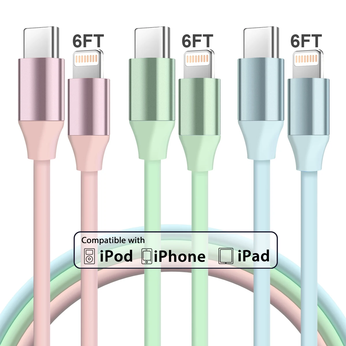 3pcs 20W 6FT[MFi Certified]Type-C to iphone Fast Charging Cable Compatible with IPhone 14/13/12/11/8/7/6/XR/XS/iPad mini