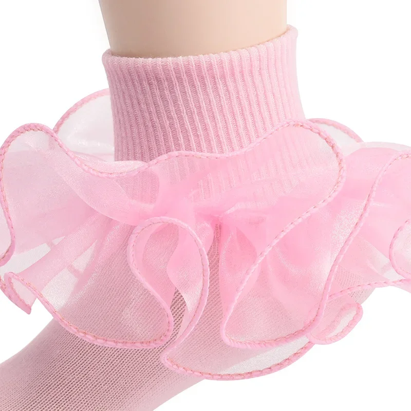 New Spring/Summer Children's Thin Cotton Socks, Lace Lace Lace Mid Length Socks, Girls' Solid Color Fashion Princess Socks