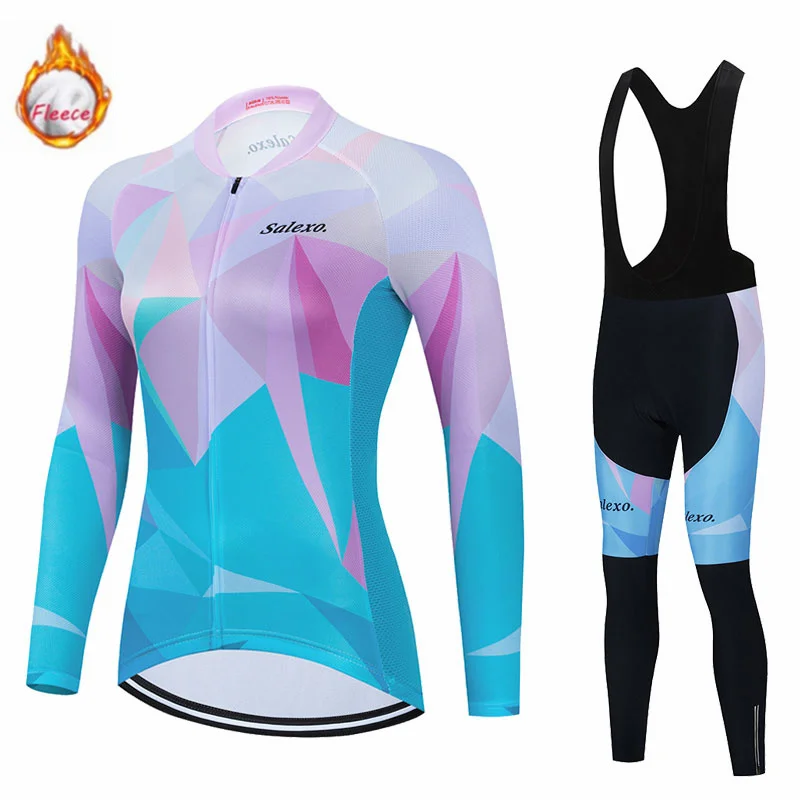 2023 Women Winter Thermal Fleece Winter Cycling Clothing Long Sleeve Jersey Suit Triathlon Outdoor Riding Bike MTB Clothing Set