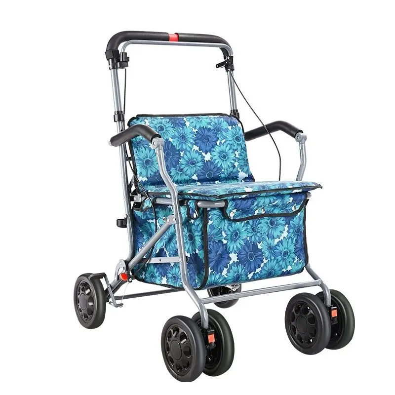 Elderly shopping carts mobility assistance, four wheeled foldable light Walking Stick walkers  walkers for elderly