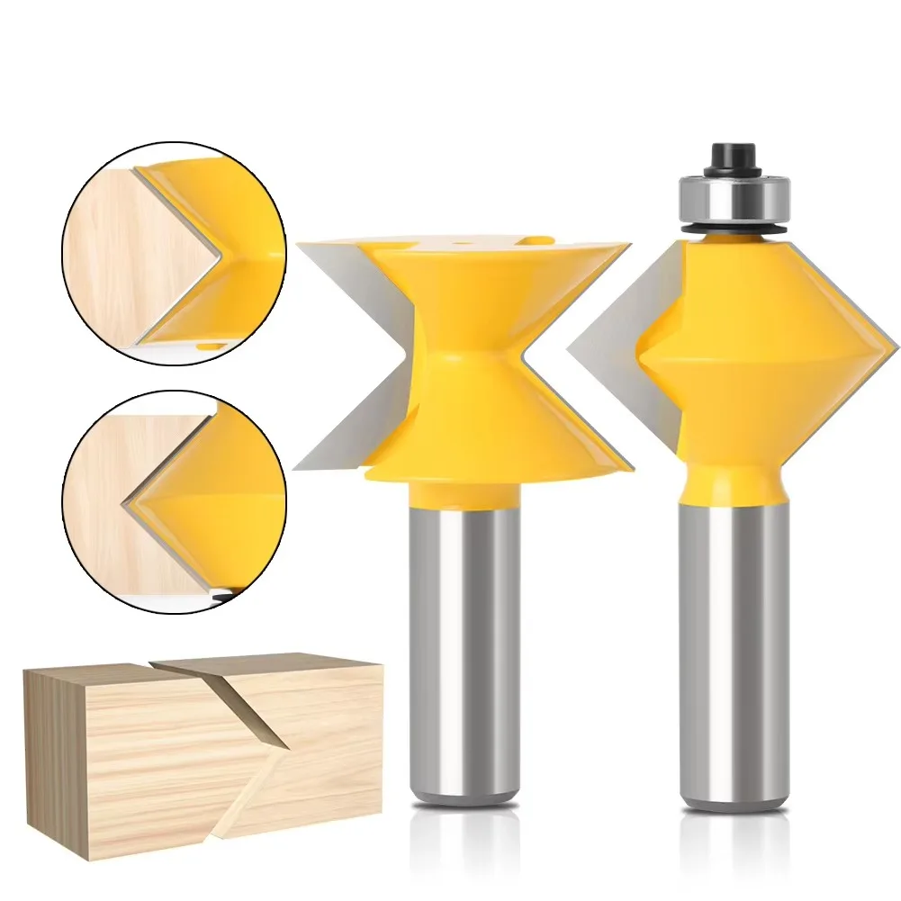 

2PC/Set 1/2" 12.7MM Shank Milling Cutter Wood Carving 90 Degree Edge Banding Router Bit Set V-Design Tongue & Groove Woodworking