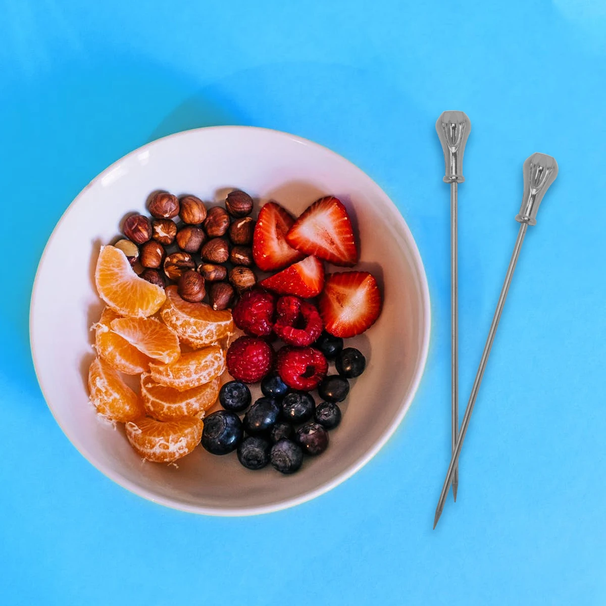 

5Pcs Stainless Steel Fruit Picks Teardrop Design Solid Construction Party Appetizer Forks Cocktail Spears Reusable for Home