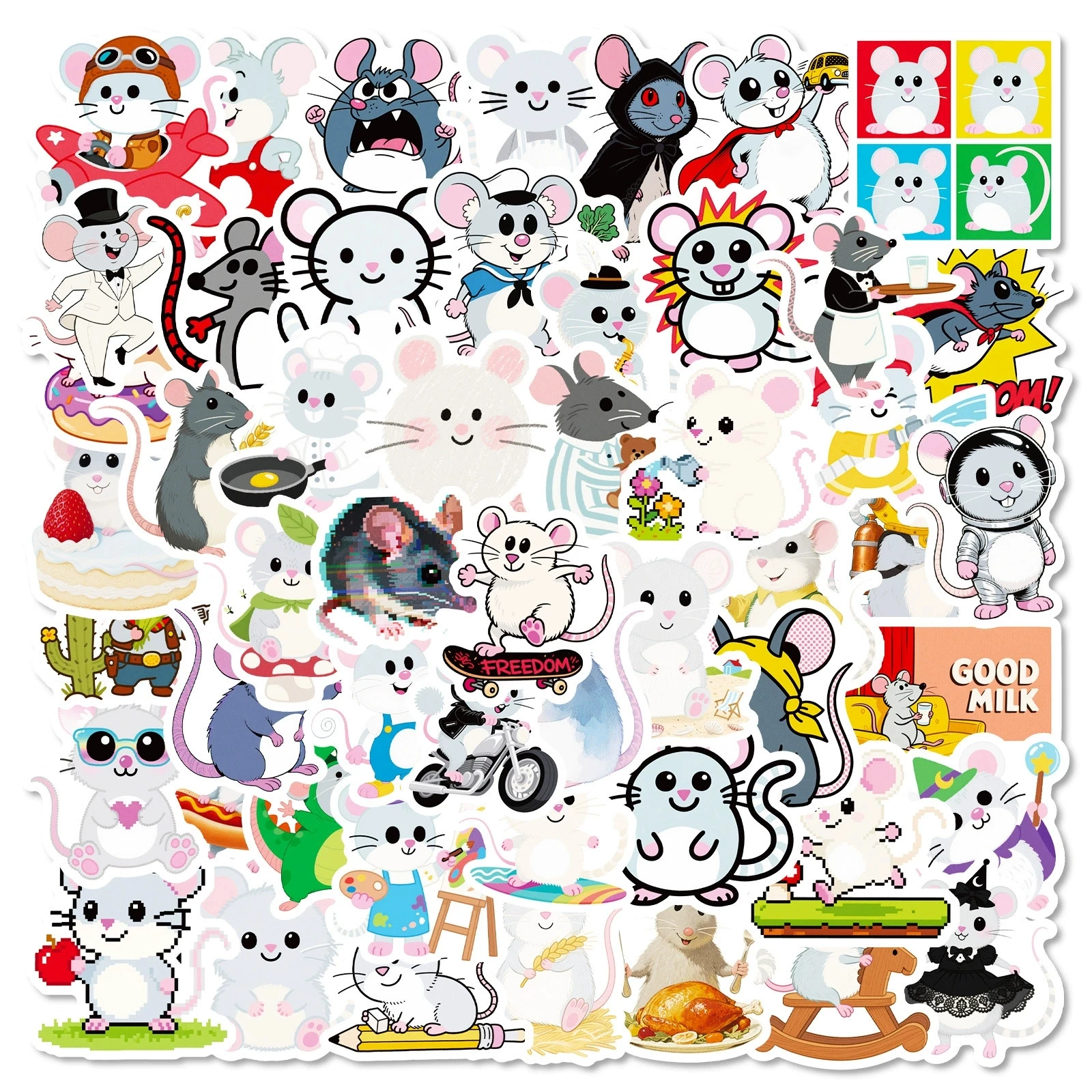 

56PCS Cartoon Mouse Graffiti Stickers Creative Cute Decoration Stationery Cup Stickers