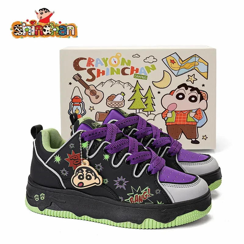 Crayon Shin-Chan Anime Limited Autumn And Winter Warm Thick-Soled Pure Black Casual Shoes For Couples Versatile Graffiti Gifts