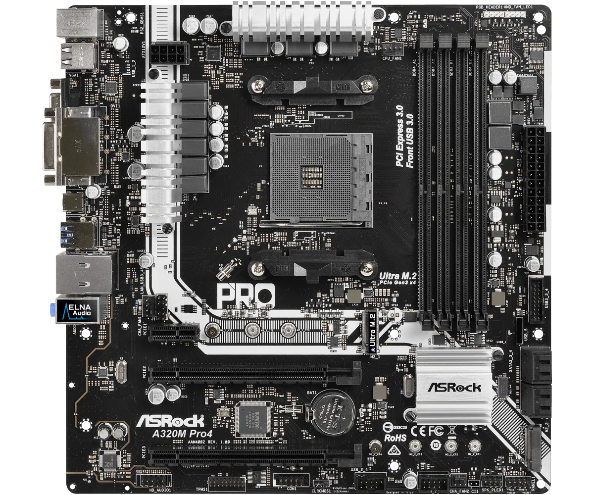 Imagem -02 - Asrock-motherboard A320 A320m Pro x Ddr4 64gb Am4 Amd Ryzen 5500 Cpu Pci-e 3.0 x M.2 Usb M-atx