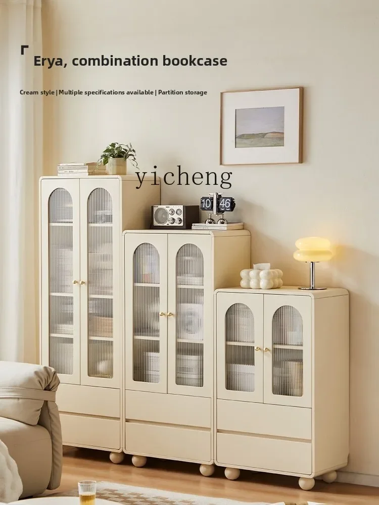 home floor solid wood foot bookcase with glass door storage integrated small side cabinet storage bookshelf against