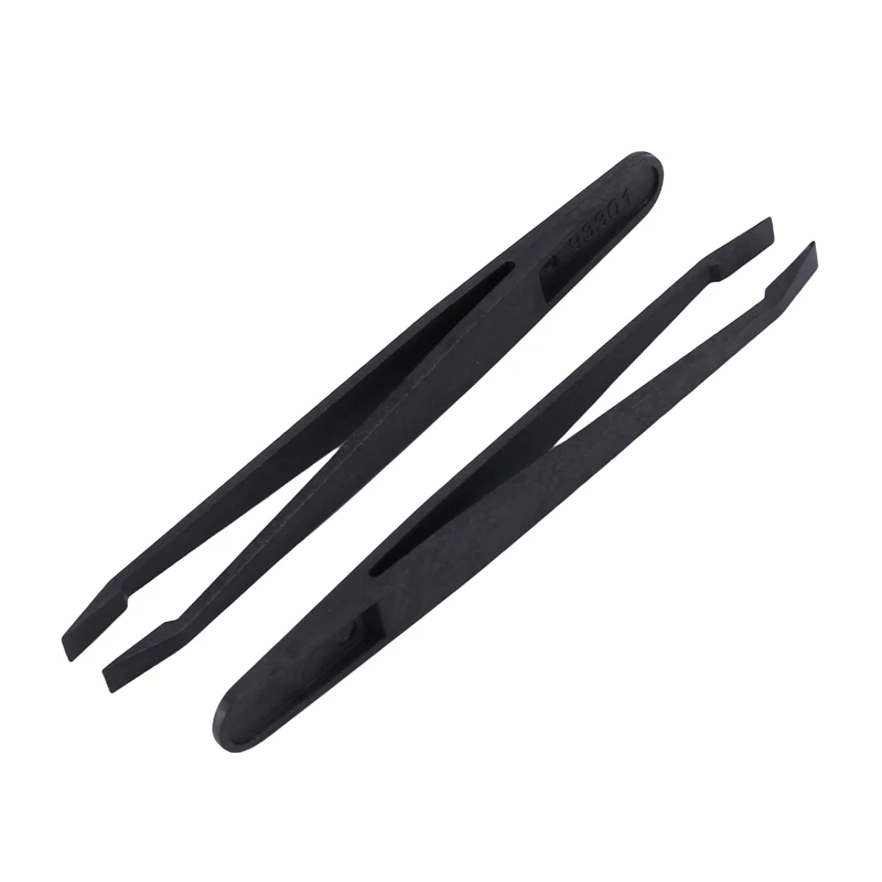5 Pcs Manual Tool Black Plastic Flat Tip Anti-static Tweezer 12cm Long