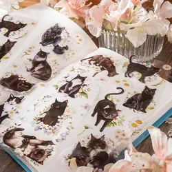 6 Sheets Waterproof Black Cat Adhesive Sticker for Journaling Diary Scrapbooking Decorations 