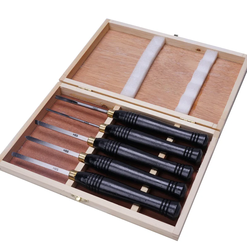 5pcs/set HSS Lathe Chisel Set Woodworking Turning Tool set HSS High Speed Steel Semicircle Knife Hand-held Wooden Turning Tool