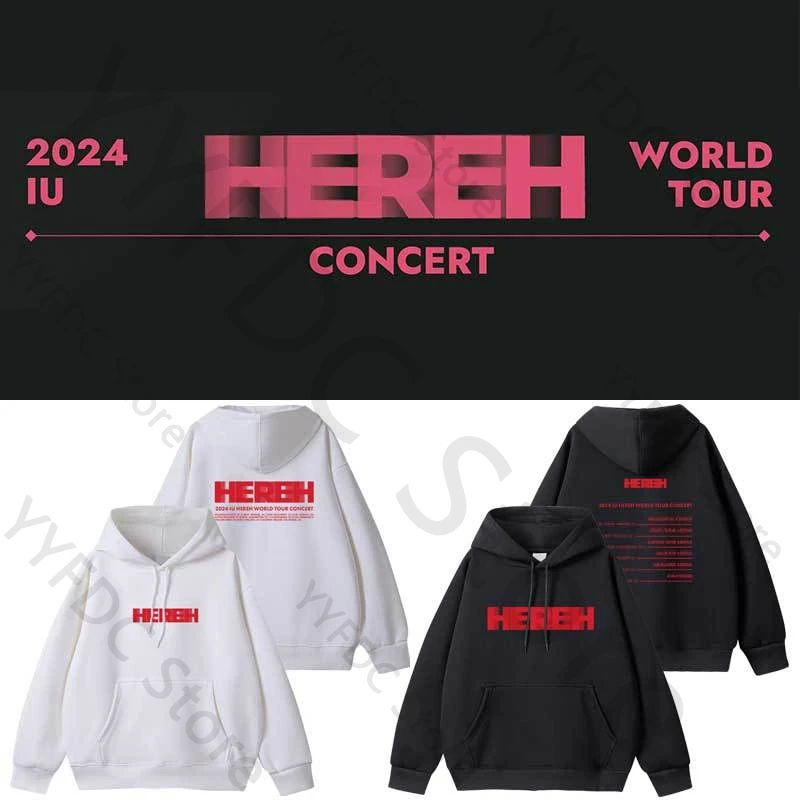 

2024 IU HEREH World Tour толстовки Lee Ji Eun Kpop модная Осенняя Свободная Толстовка корейские женские мужские популярные модные толстовки с карманами