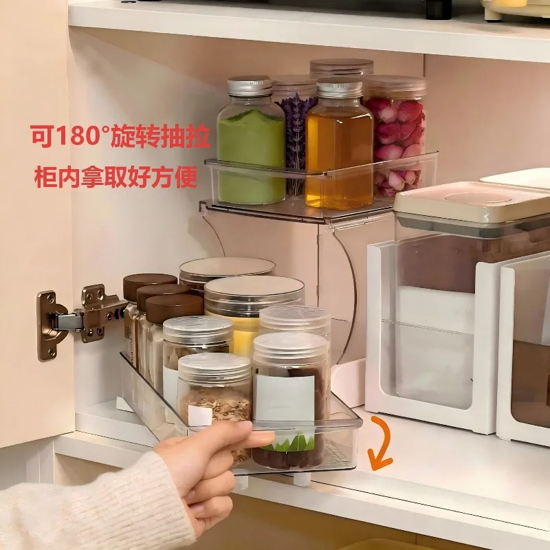No Drill Rotatable Pull Kitchen Storage Rack Foldable Tier Under Sink Organizer Multi-scene Household Shelf for Kitchen Tidying