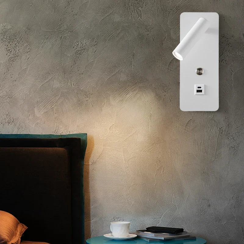 LED Reading Wall Light Mobile Phone USB Charging Rotating Wall Lamp Bedroom Bedhead Living Room Background Decorative Lighting