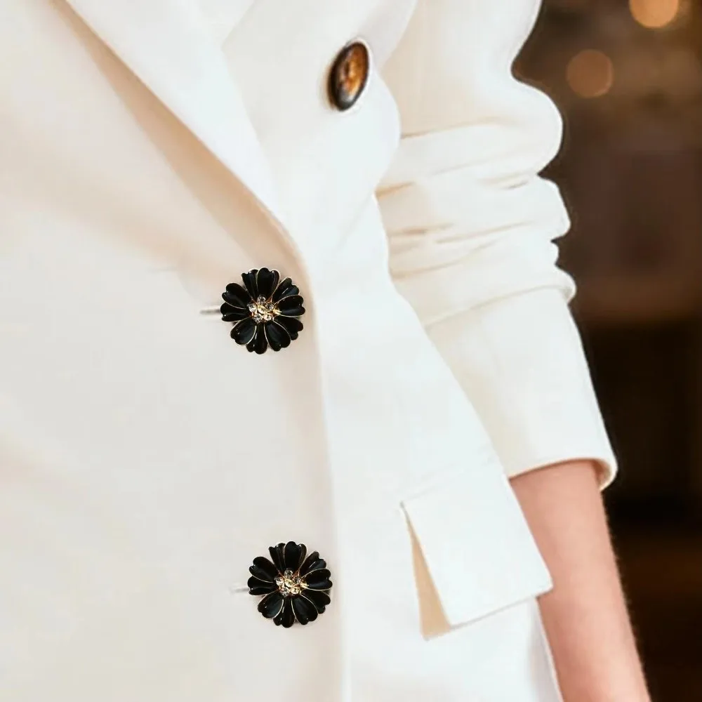 Flower Shaped Petal Rhinestone Cufflinks Fabric Blouse Buckle Clip Button Cover Cufflinks for Sewing Jeans Dress