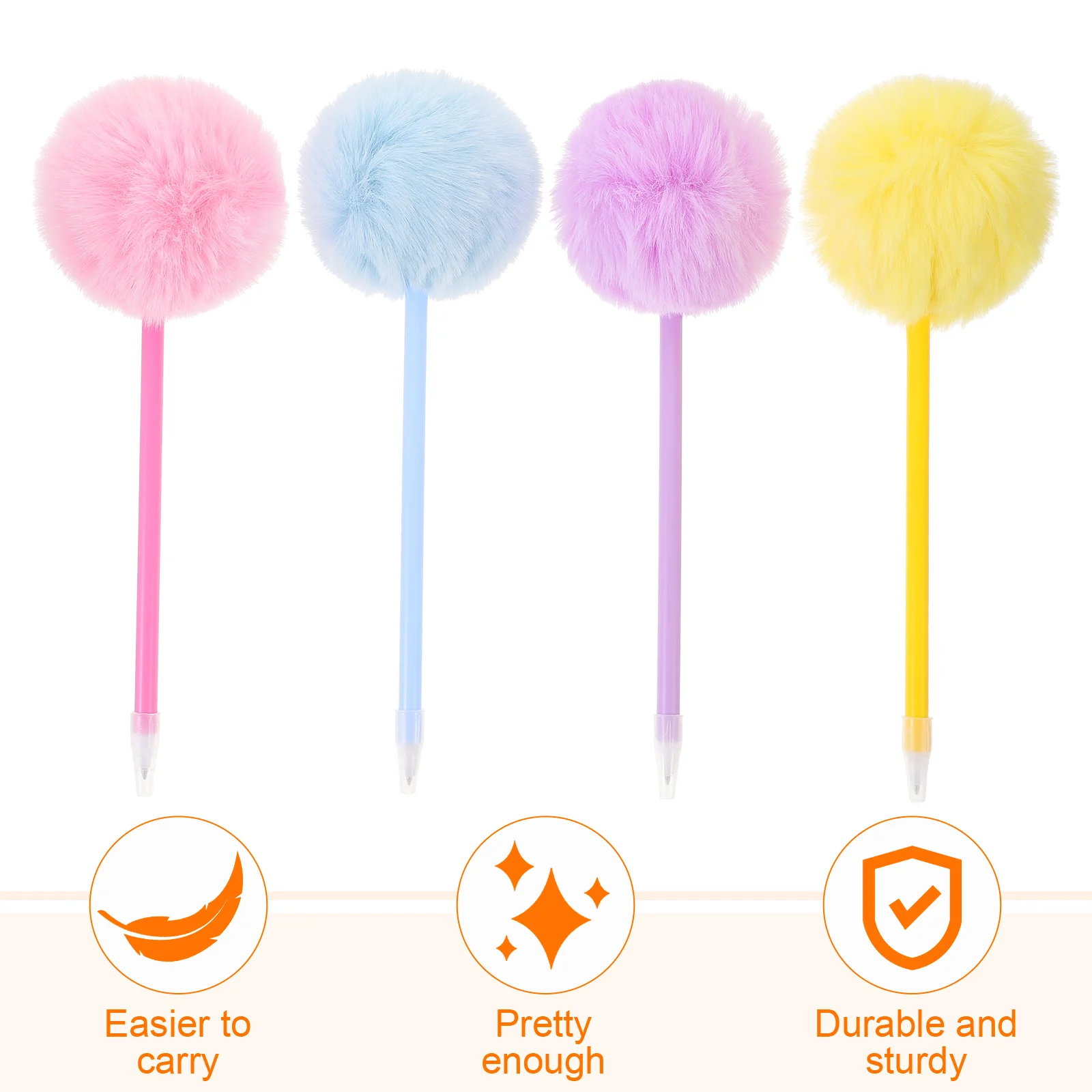 4 Pcs Hair Ball Writing Pen Girls Pens Bright Color Ballpoint Fountain Heart for Pp Pompom Student