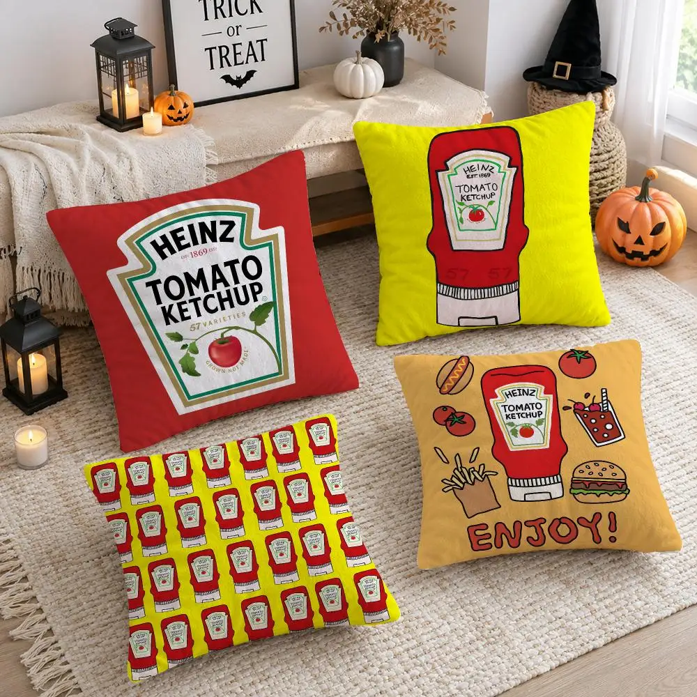 Funny H-Heinz Tomato Ketchup Cushion Cover Plush Decorative Pillow Case With Hidden Zipper Cutecore Room Decor For Home