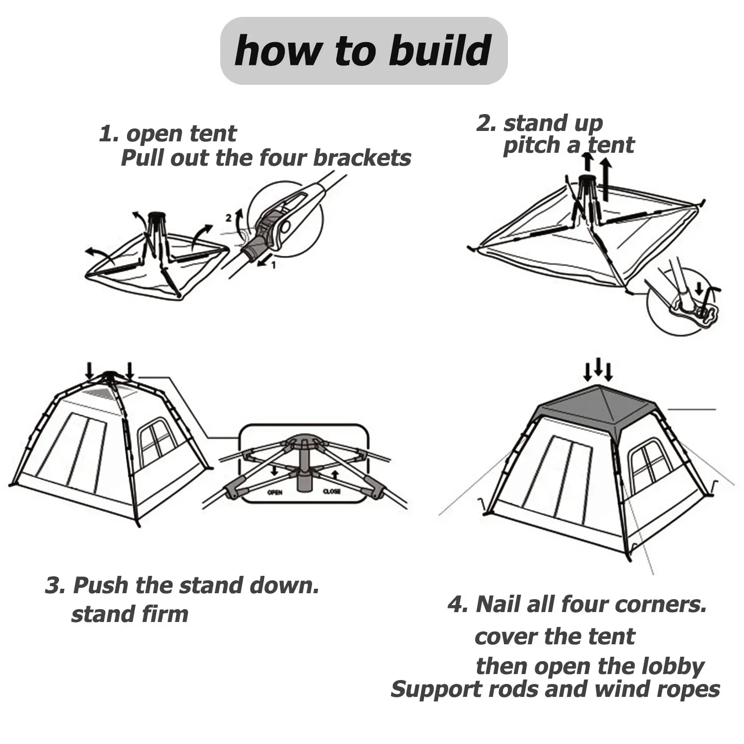 Mountainhiker Automatic Tent, Size 3-4 Persons, 2 Doors, 2 Windows, Sleeping Tent, Outdoor Tent, Hiking and Camping Tent.