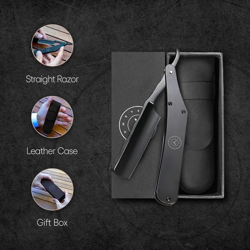 Lancelot Black Stainless Steel Straight Razor，Shave Ready Straight Edge Razor, Stainless Steel,Straight Razors