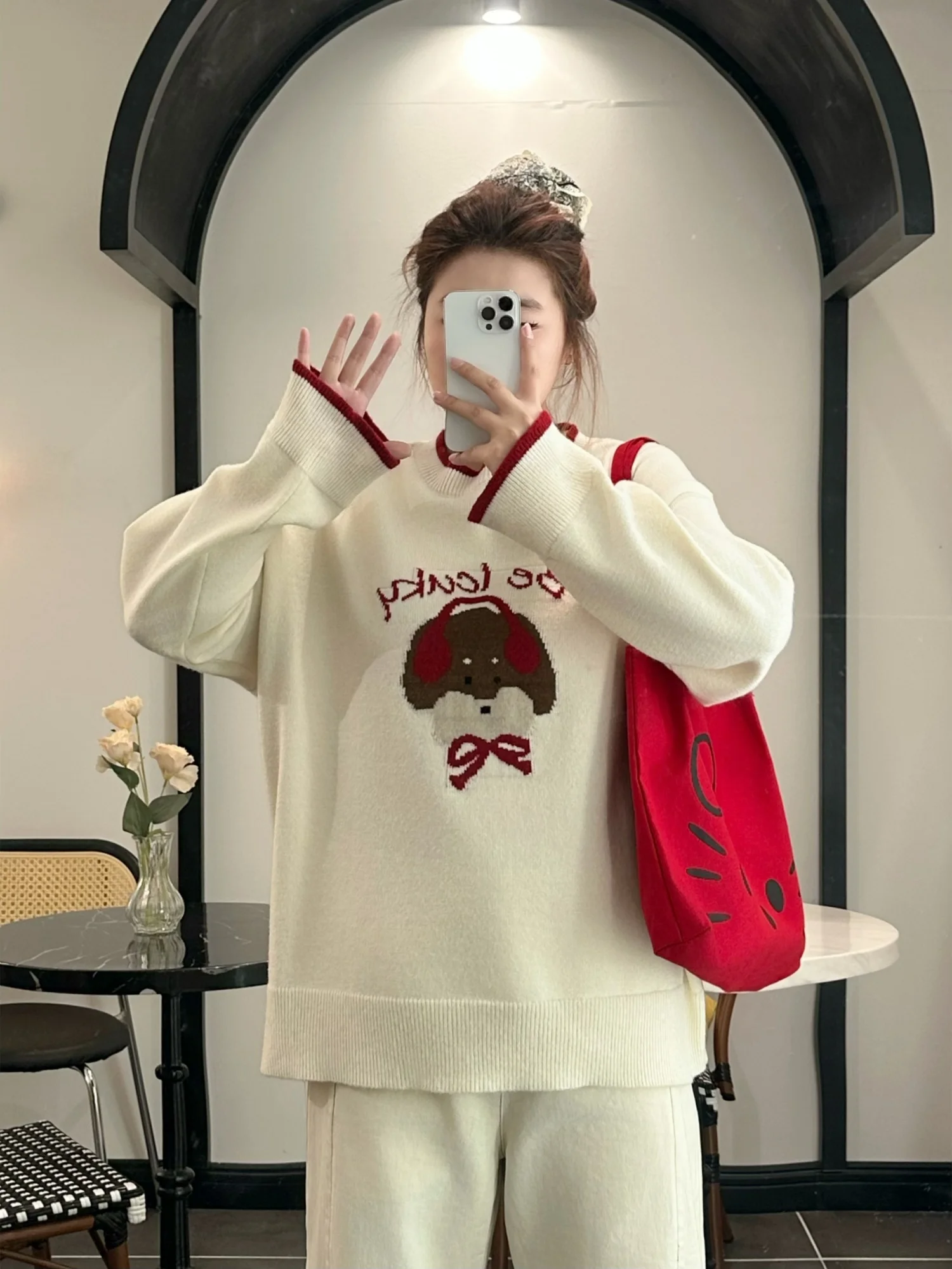 

plus Size Women's round Neck Sweater Thick Big Sister Spring Cartoon College Style Slimming Versatile Loose Base Shirt
