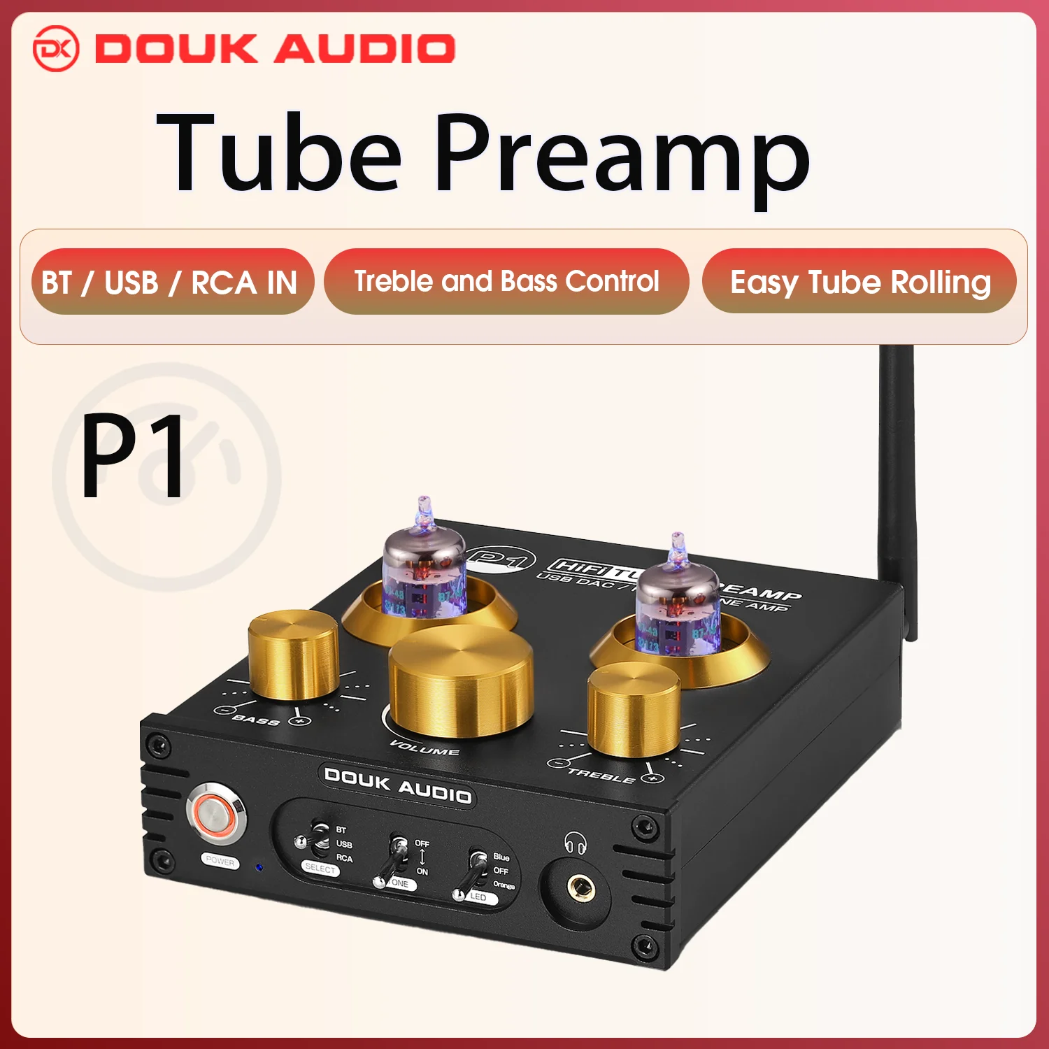 Douk Audio P1 HiFi JAN5725 preamplificador de tubo de vacío Bluetooth 5,0 receptor de Audio USB DAC amplificador de auriculares APTX