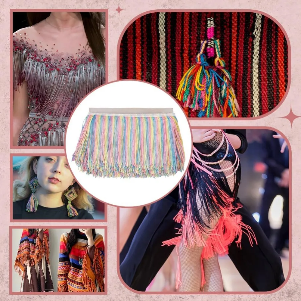 11 Yards Rainbow Tassel Fringe Trim 6inch Colorful Polyester Tassel Lace Trim Chainette Fringe Trim Tassel Sewing Trim for DIY