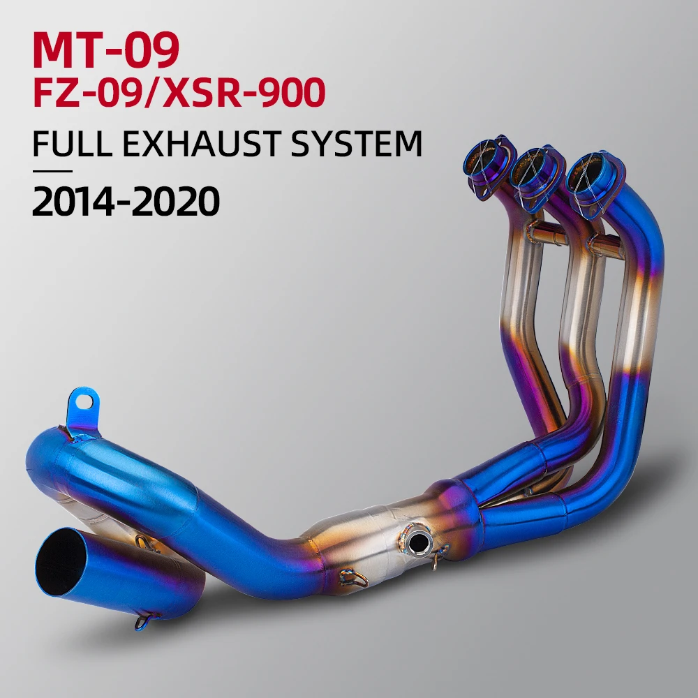دراجة نارية العادم الجبهة وصلة الأنابيب لياماها MT09 FZ09 XSR900 2014-2020 الانزلاق على الهروب موتو نظام أنبوبة رأسية مستديرة