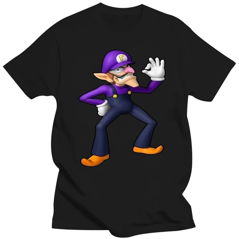 Men's Waluigi Cartoon T-shirt Black Cheap fashion short sleeved tee shirt