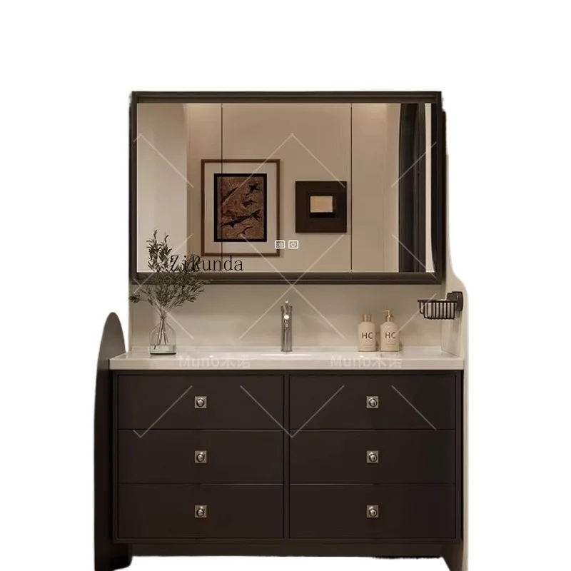 

French black retro bathroom cabinet combination antique ceramic integrated basin toilet face wash basin