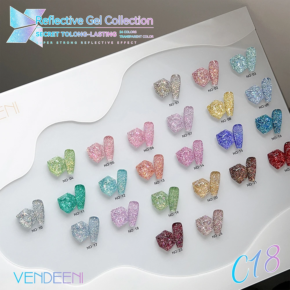Vendeeni 24 Colors/set Glitter Broken Diamond Gel Nail Polish UV LED Fantasy Starry Sky Sequins Gel Nail Varnish With Color Card