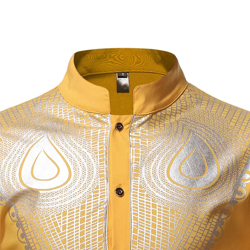 Yellow Men African Clothing 2024 Brand African Dashiki Print Shirt Men Hip Hop Streetwear Casual African Clothes Camisa Hombre