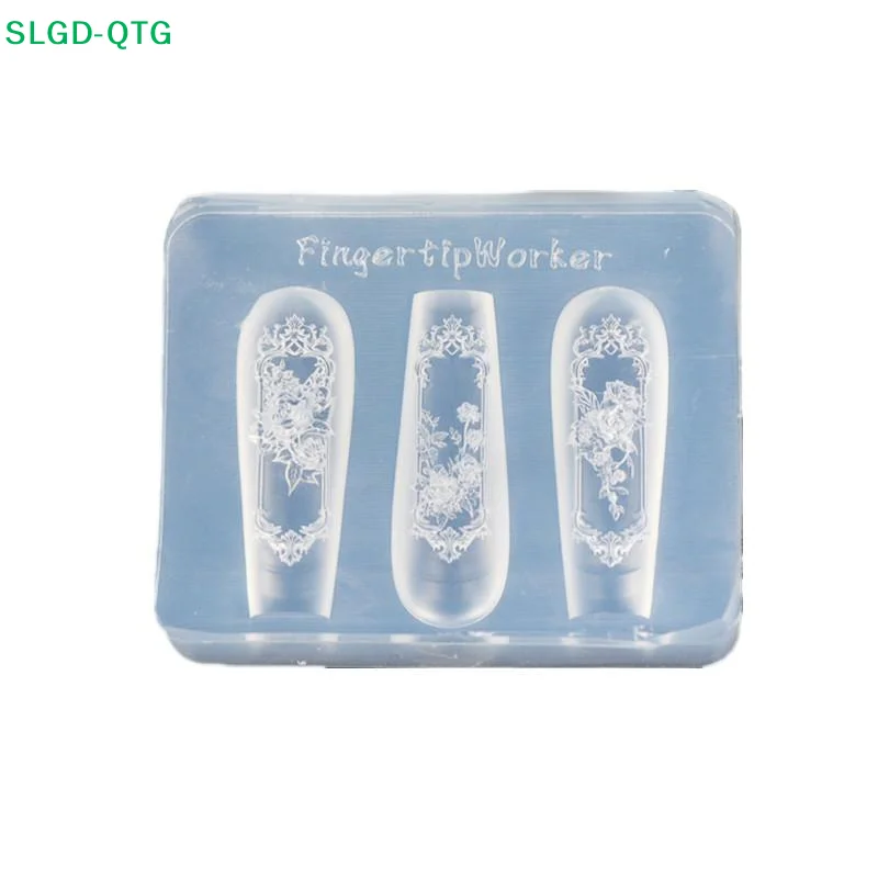 New 1pcs Retro 3D Nail Molds Window Frame Rose Flower Frame Nail Mold 3D Carving Silicone Template DIY Manicure Decoration Tools