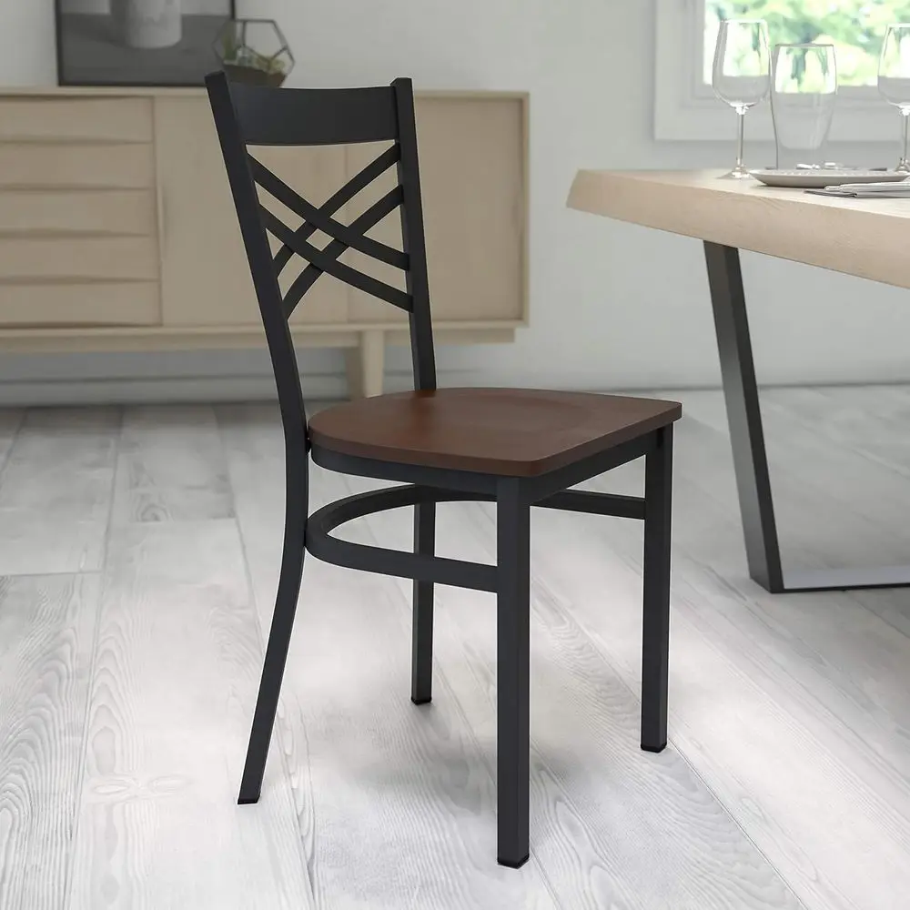 

Black Metal Restaurant Chair with Maany Wood Seat