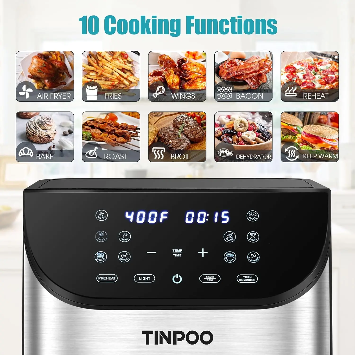 6.2 QT Large Capacity Air Fryer, 1500W Oil-Free Healthy Cooker with 10 Preset Programs, Visual Cooking Window and Non-Stick Bask