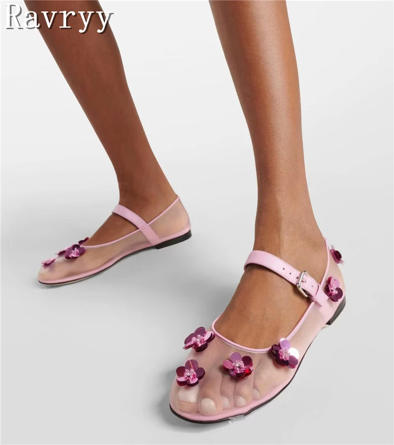 

Дизайнерские новые блестящие цветы на плоской подошве, женские модные сетчатые туфли Мэри Джейн, удобные повседневные туфли на плоской подошве