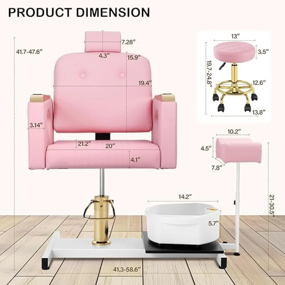 เก้าอี้ทำเล็บเท้าสปาสีชมพู ไม่ต้องใช้น้ำประปา สำหรับช่างทำเล็บ เก้าอี้ทำเล็บแบบมีล้อ หมุนได้ 360 องศา °   สถานีทำเล็บเท้าแบบพกพาหมุนได้สำหรับความงาม