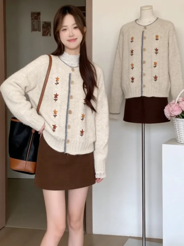 

Мягкий уютный круглый открытый кардиган с вышивкой, женский зимний свитер Lazy Faion, топ стандартного кроя, длинный све