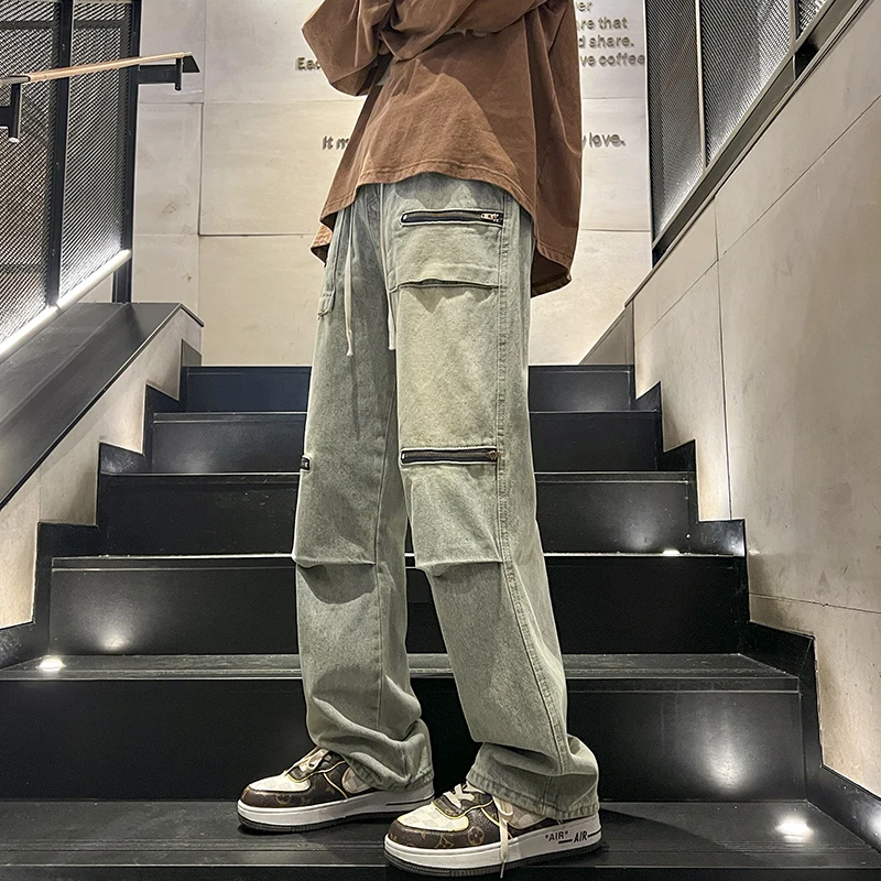 

Мужские джинсы Slim Straight Casual Thin American High Street, весенне-осенние, свободные, длинные, износостойкие, с микроэластаном