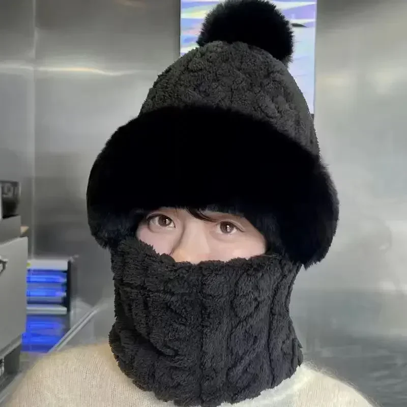 2-in-1 الشتاء وشاح مجموعة مقنعين قبعة المرأة سميكة أفخم الرقبة الدافئة في الهواء الطلق التزلج قبعات يندبروف قبعة أفخم رقيق بيني