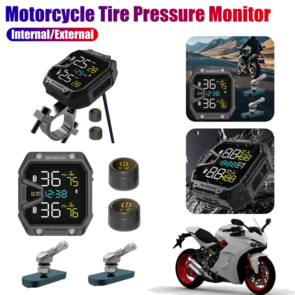 

Motorcycle Tire Pressure Monitor Wireless Motorbike Tire Pressure Temperature Detector Monitoring Alarm System with 2 Sensors