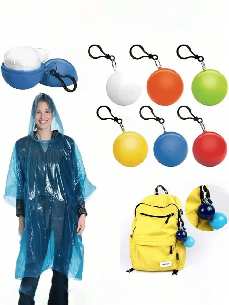 3/5/7pcs portable raincoat balls, disposable thickened raincoats with spherical storage boxes, suitable for hiking and camping,
