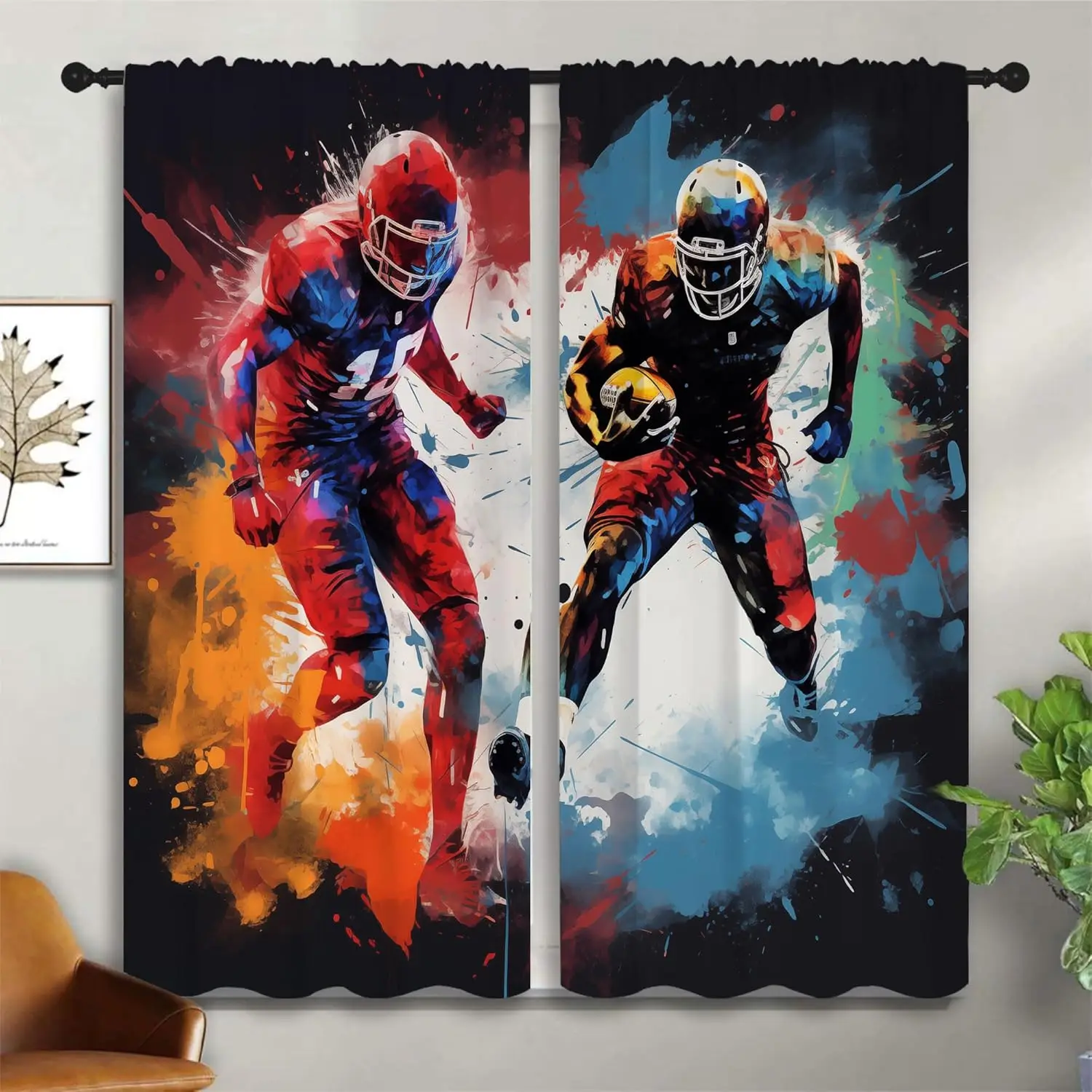 Sports Blackout Curtains for Boys Girl Bedroom Decor,Football Player Competition Thermal Insulated Rod Pocket Drapes Darkening