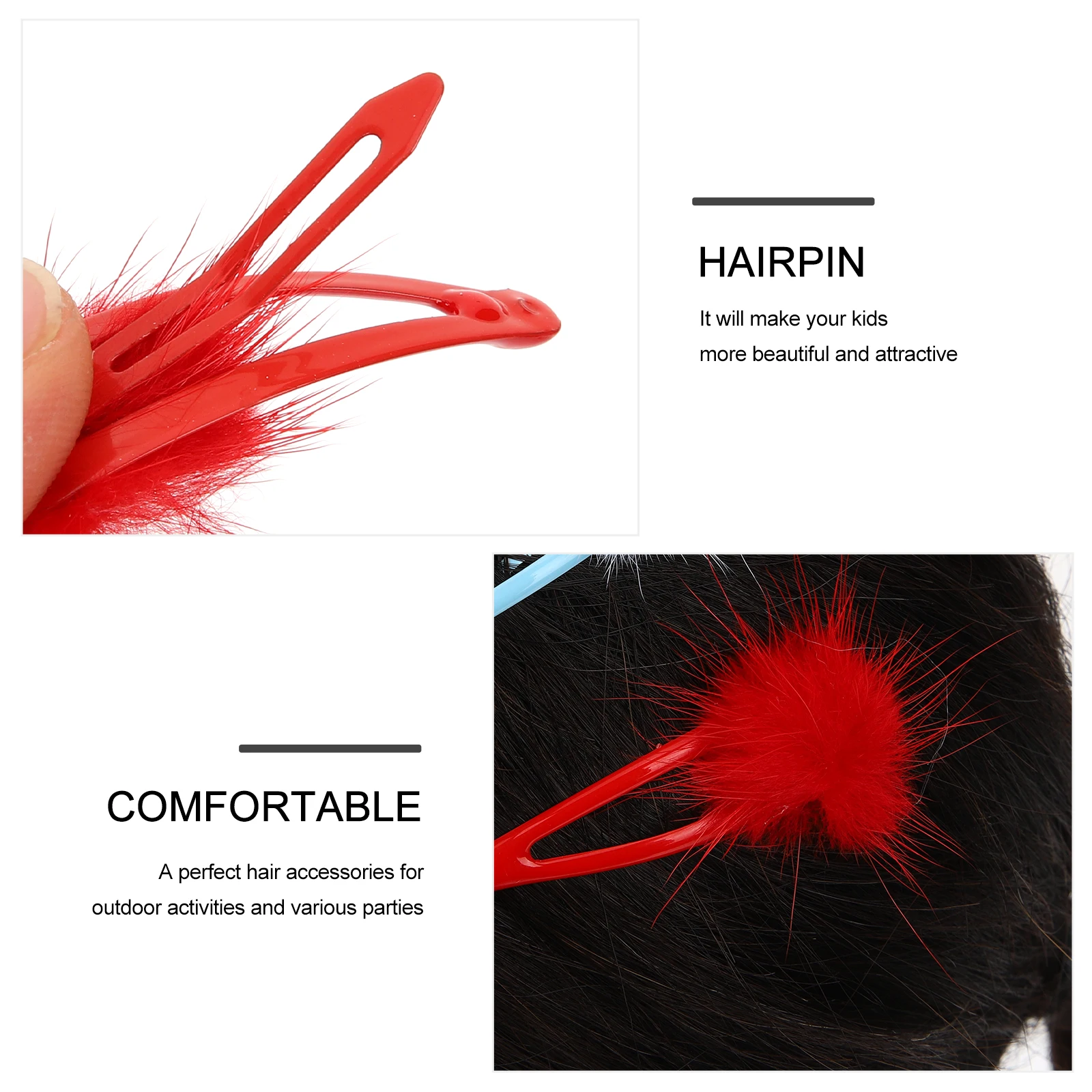 

10Pcs Fluffy Ball Hairpins Water Mink Fur Clips Girls Adorable Pompom Barrettes Headdress Accessory