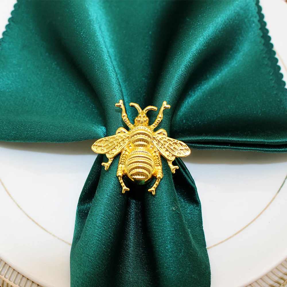 6Pcs Honey Bee Guardanapo Anéis Gold Beetle Guardanapo Buckle Titulares para Férias de Verão Casamento Aniversário Baby Shower Party Table Decor