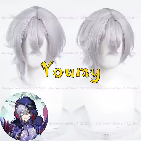 Moze Wig 35cm Short Silver Purple Gray Wig Cosplay Anime Heat Resistant Synthetic Wigs for Unisex Adult Role Play Party Costume