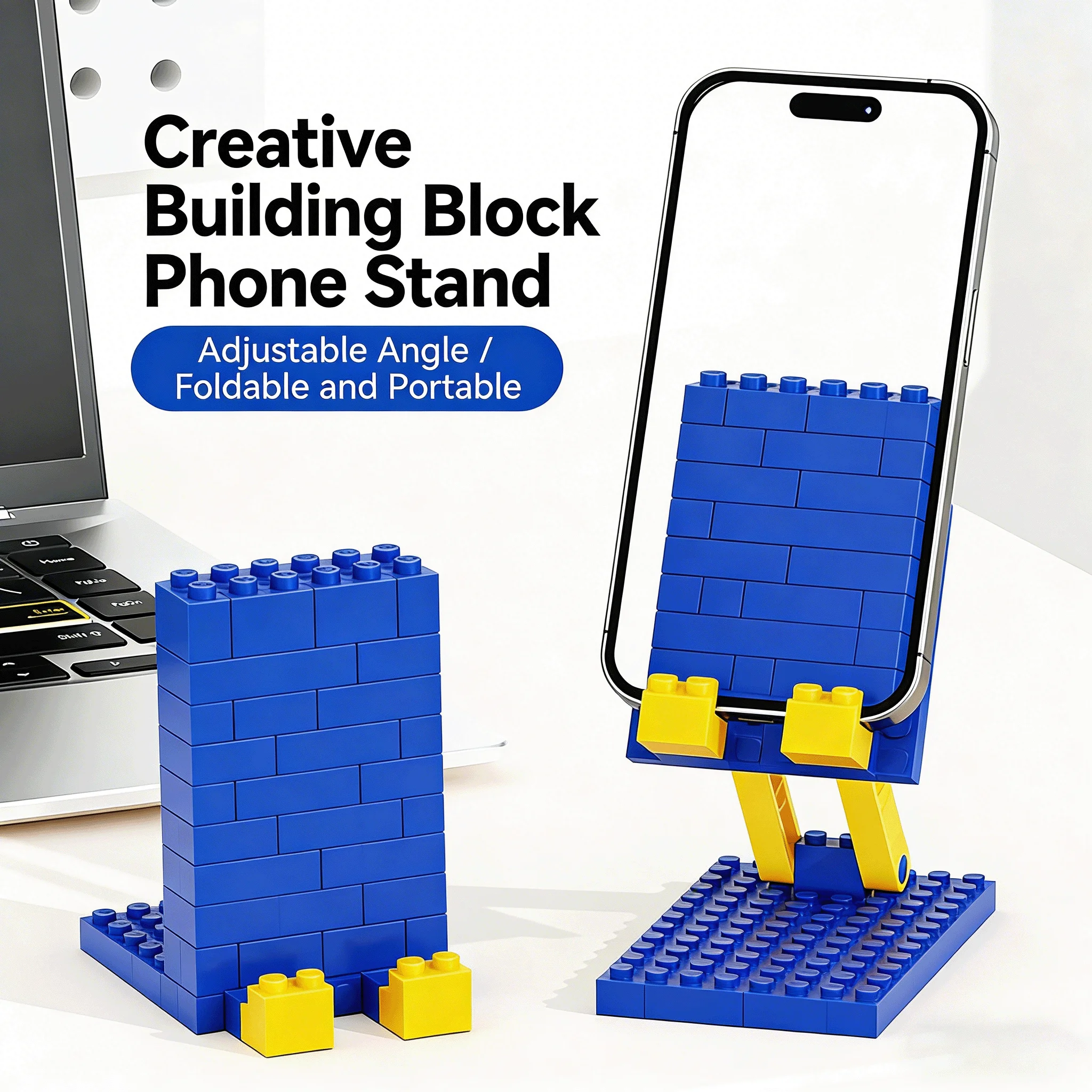 

Cartoon Building Block Foldable Phone Stand, Creative Desktop Lazy Holder, Portable & Compact