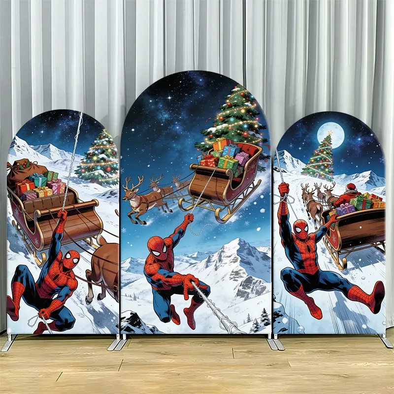 

Arch Backdrop Cover Single Side Spider Man Christmas Adventure Snowy Mountains Party Decoration Photo Booth Background Props
