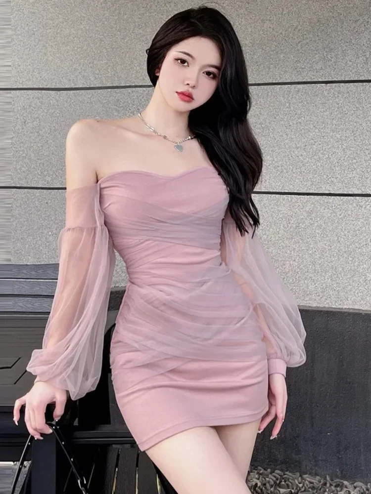 Off Shoulder Pole Dance Latin Women Mesh Street Jazz Costume Sexy Stage Clothes Backless Kpop Female Urban Y2k Wear Line Dress