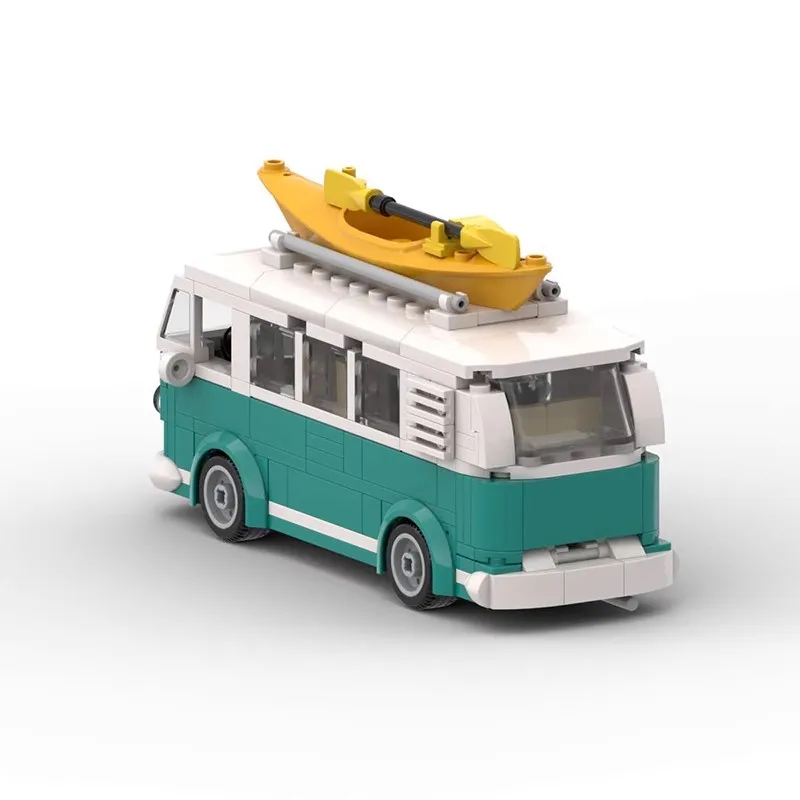 Bricklink MOC voiture technique 10220 VW T1 Turquoise camping-car Van City Camp camion ensembles avec boîte blocs de construction jouets cadeau de noël