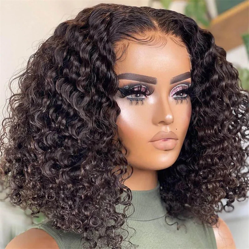 

Soft Long 18inch 180Density Short Natural Black Kinky Curly Glueless Baby Hair Lace Front Wig For Women With Preplucked Daily