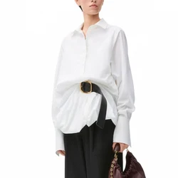 Women's Pleated Shirt with Belt Decoration Top, Fashionable and Versatile High Quality Blouse. Fall, new, 2024, y2k