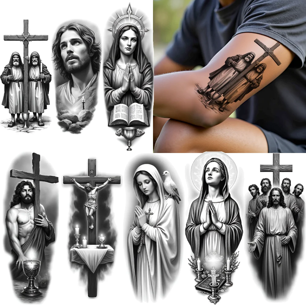 

3pcs Temporary Tattoo Realistic Temporary Tattoos Praying Holy Book Candles For Arms Men Adults